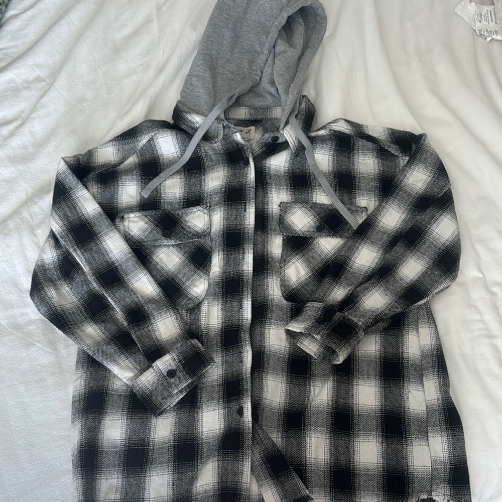 Plaid Black and Gray Women's Jacket with Hood